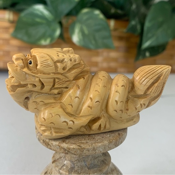 Handmade Other - Japanese Netsuke Dragon Snake Beast Boxwood Carving Hand Carved Wood Animal 3.5"